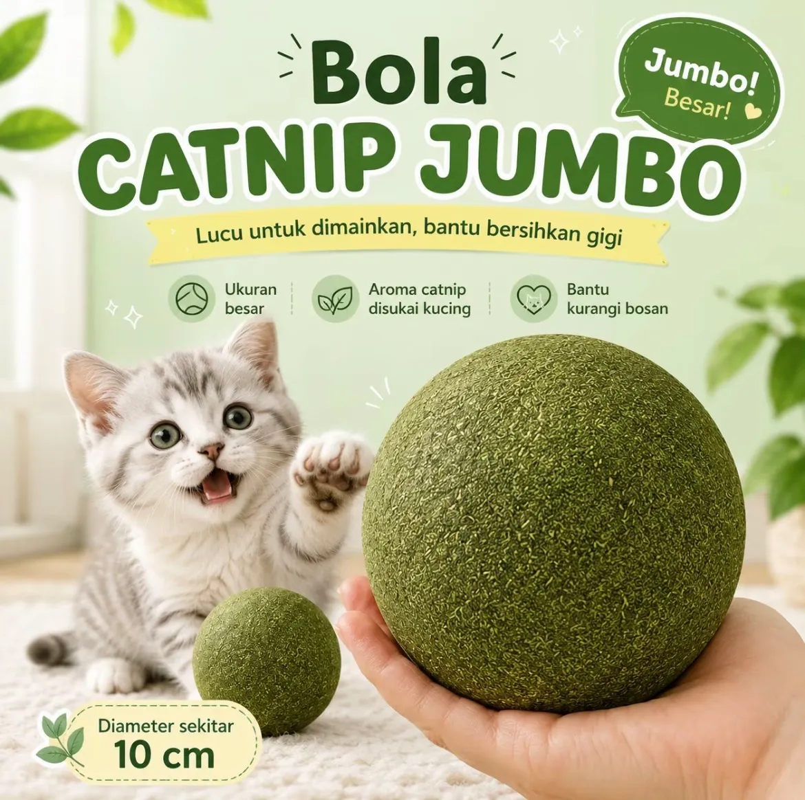 Bola catnip jumbo - alami dan aman untuk kucing