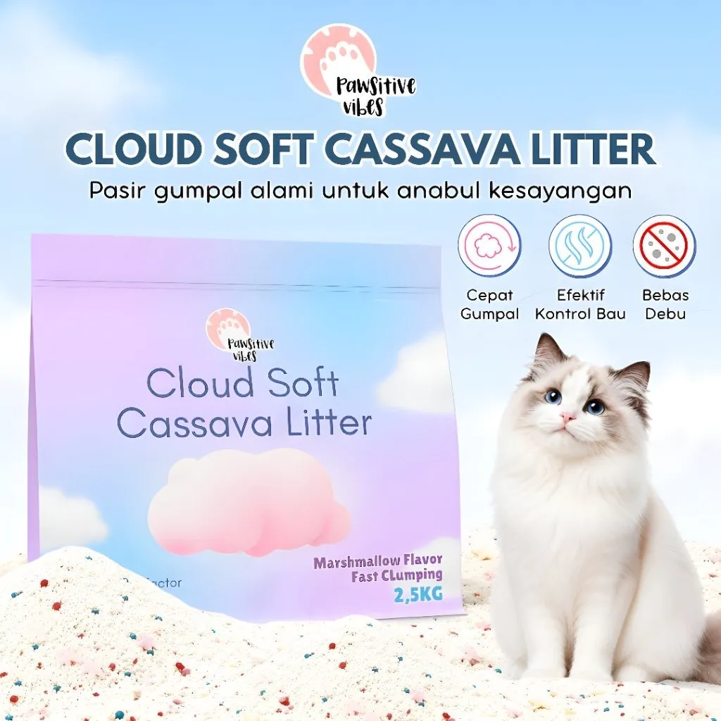 Pawsitive Vibes Pasir Kucing Singkong Cassava Cat Litter 2.5kg Cepat Gumpal