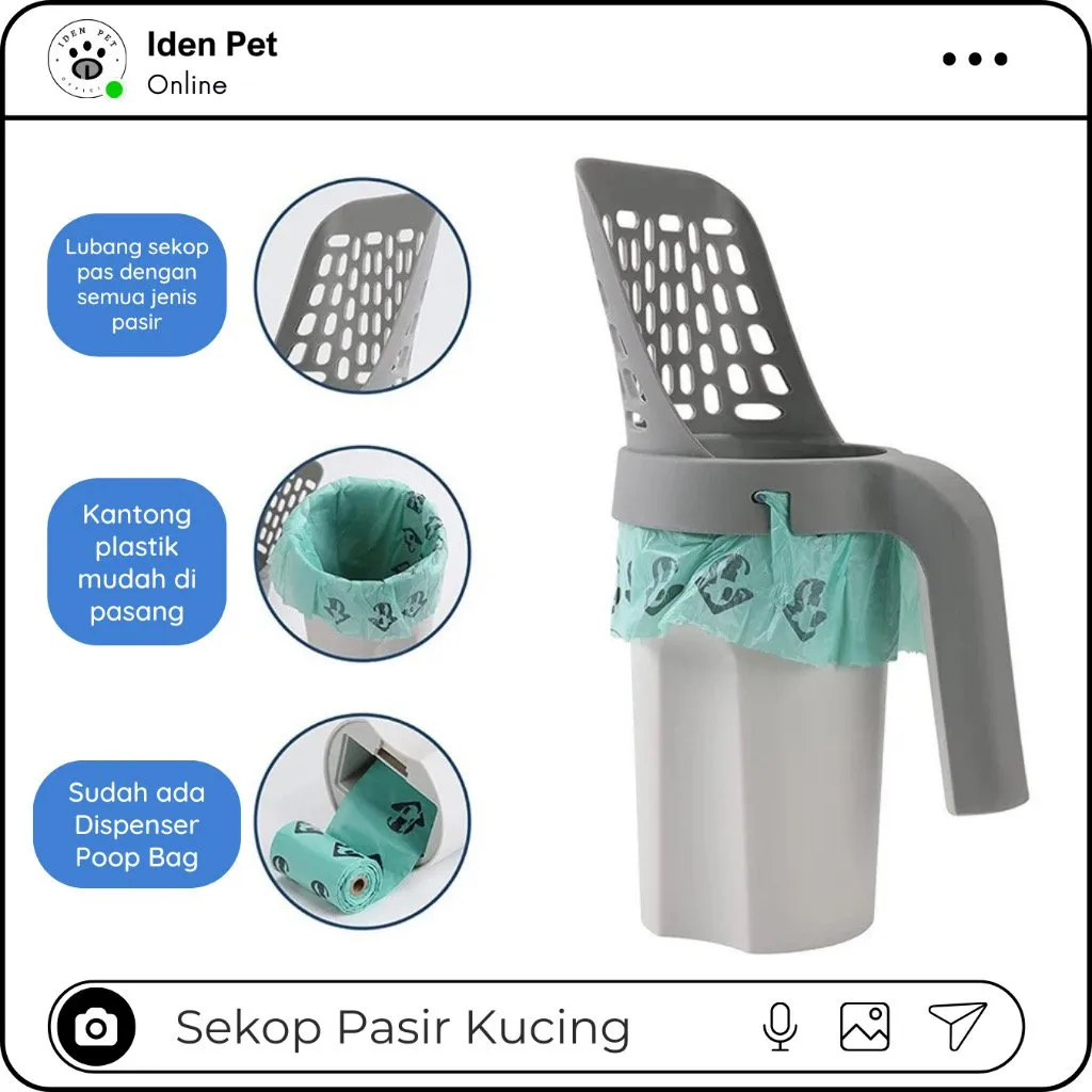 Sekop Litter Box Kucing Serokan Pasir Poop Pet Cat Scoop Bonus Dispenser Kantong Plastik